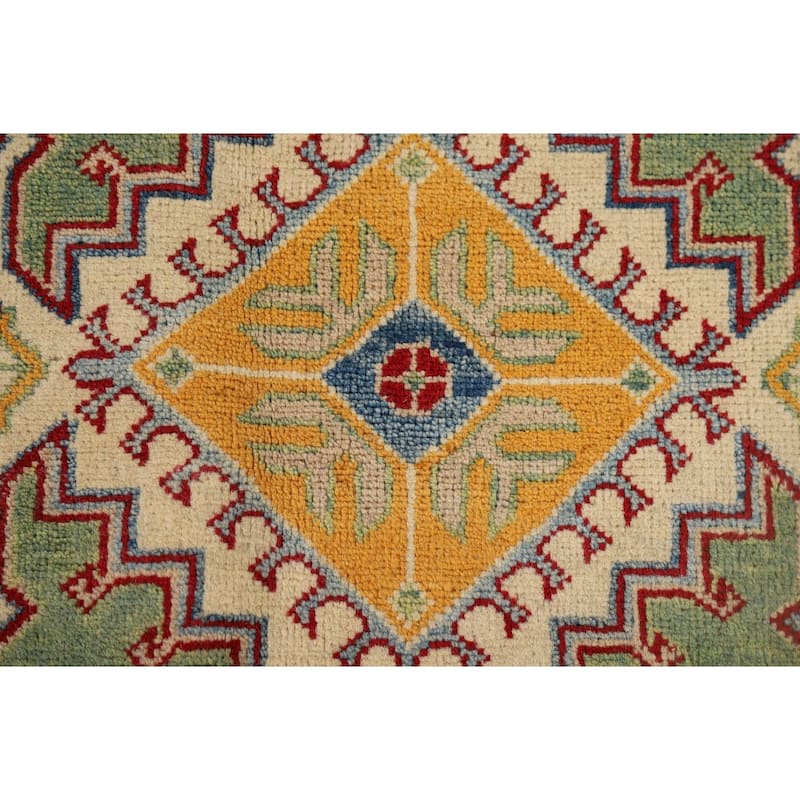 Green Kazak Oriental Accent Rug Handmade Wool Carpet - 3'11" x 6'0"