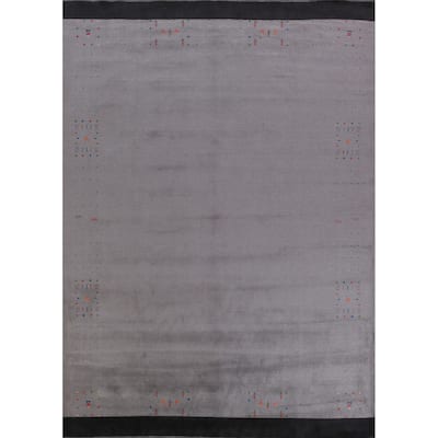 Hand Knotted Oriental 100% Wool Carpet Tribal Tribal Greys & Charcoal Gabbeh Area Rug - 11' 10'' X 9' 2''