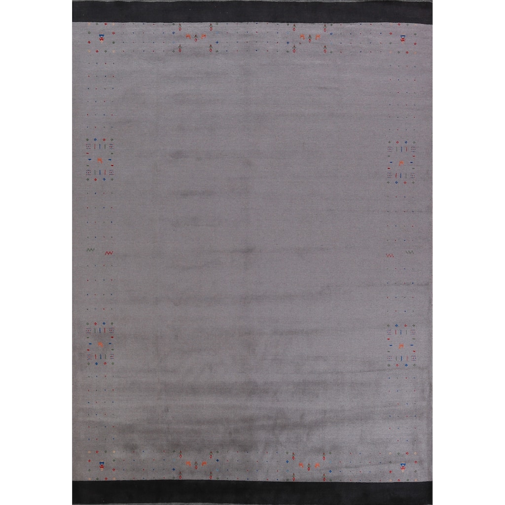 Hand Knotted Oriental 100% Wool Carpet Tribal Tribal Greys & Charcoal Gabbeh Area Rug - 11' 10'' X 9' 2''