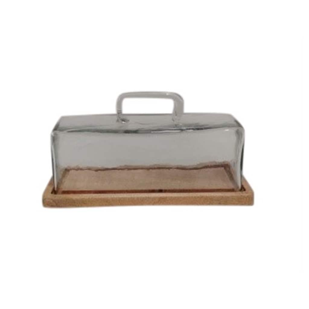 Rectangular Butter Dish with Glass Dome - 13" - Brown