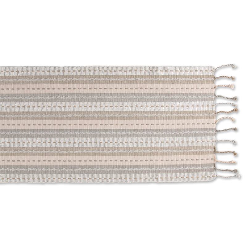 DII Blue Tonal Stripe With Fringe Table Runner