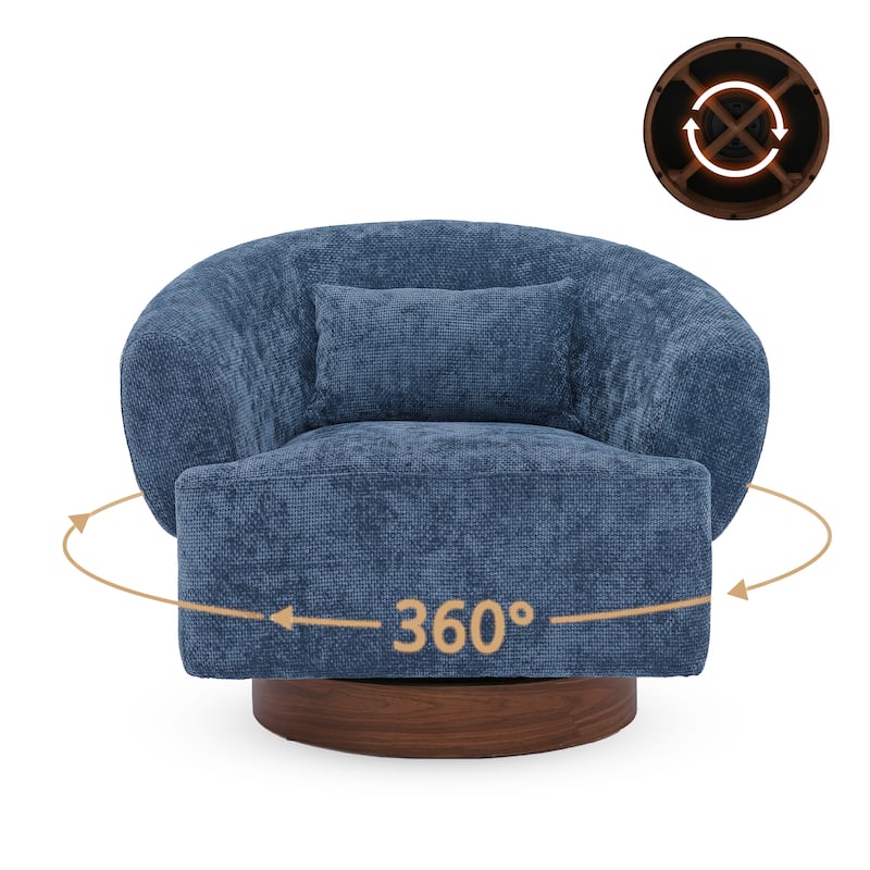 Modern Wooden Swivel Chair with Soft Chenille Barrel Accent Chair Upholstery Armchair Living Room Chairs