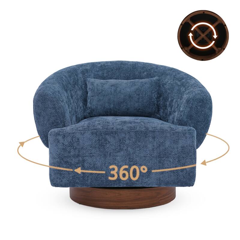 Set of 2 Chenille Upholstered Swivel Barrel Accent Chair with Solid Wood Base for Living Room