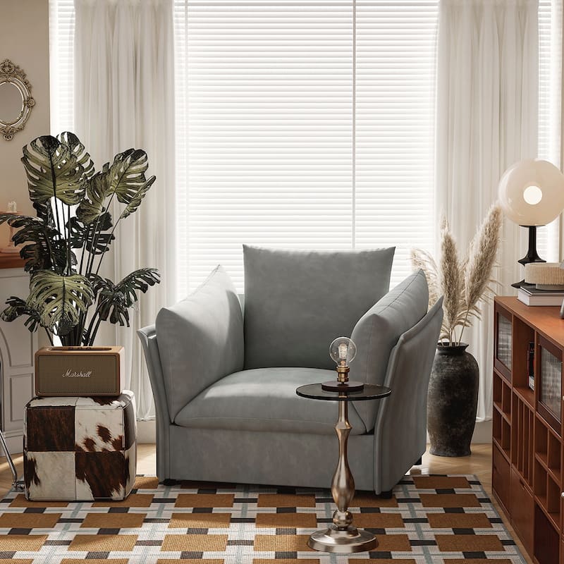 Oversized Chenille Lounge Armchair - Dark Grey