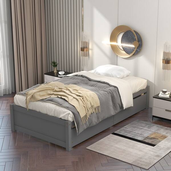 slide 2 of 7, Twin Bed with 2 Drawers, Solid Wood, No Box Spring Needed ,Grey Gray