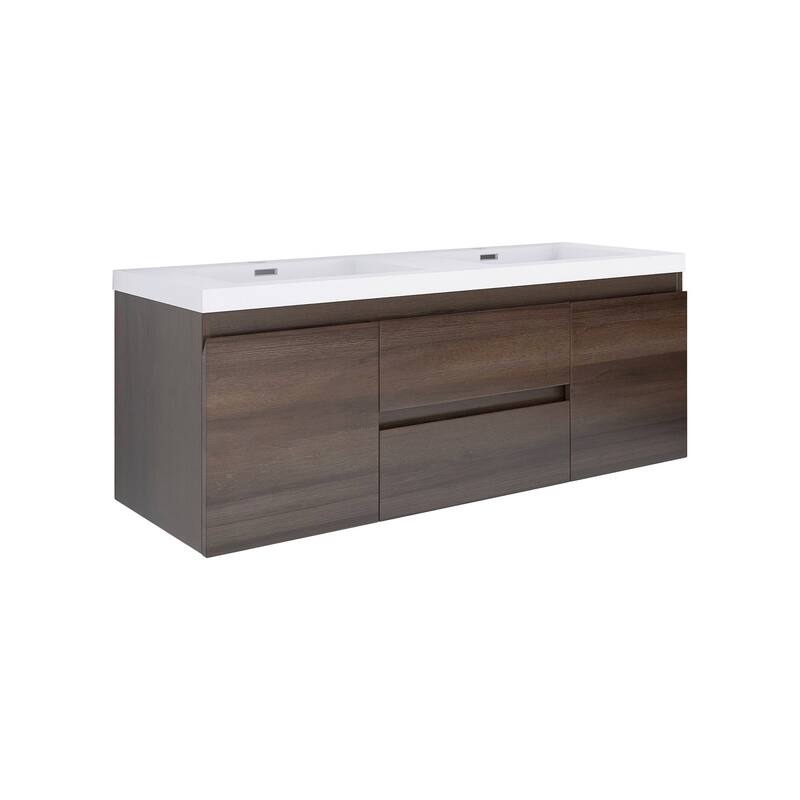 MDF Wall-Mounted Bathroom Vanity Set in Grey Oak with Integrated Culture Marble Sink