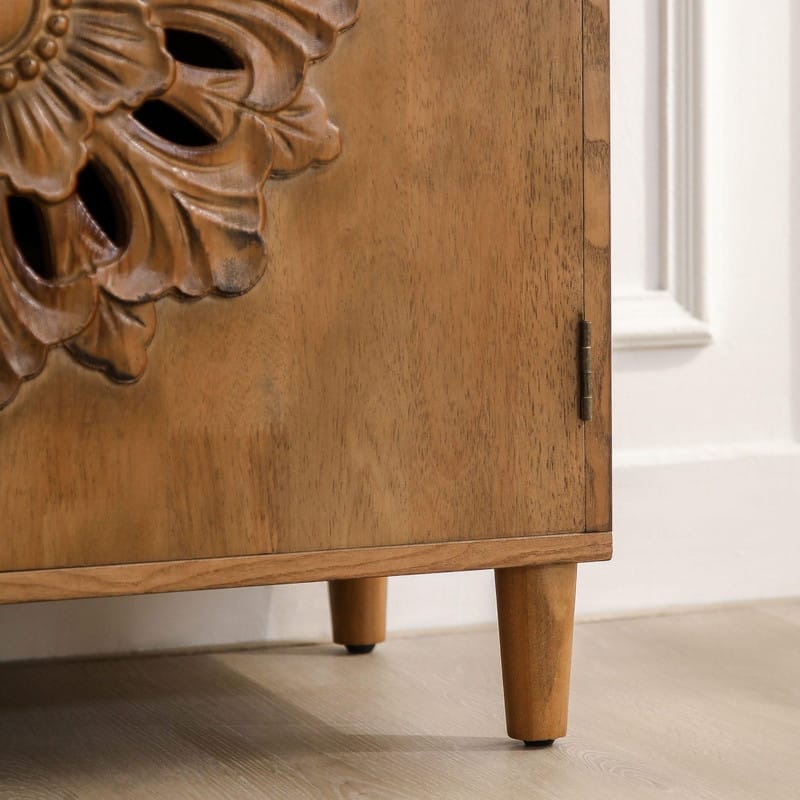 Rustic Solid Wood Sideboard with 2-Door,Accent Storage Cabinet with Floral Design