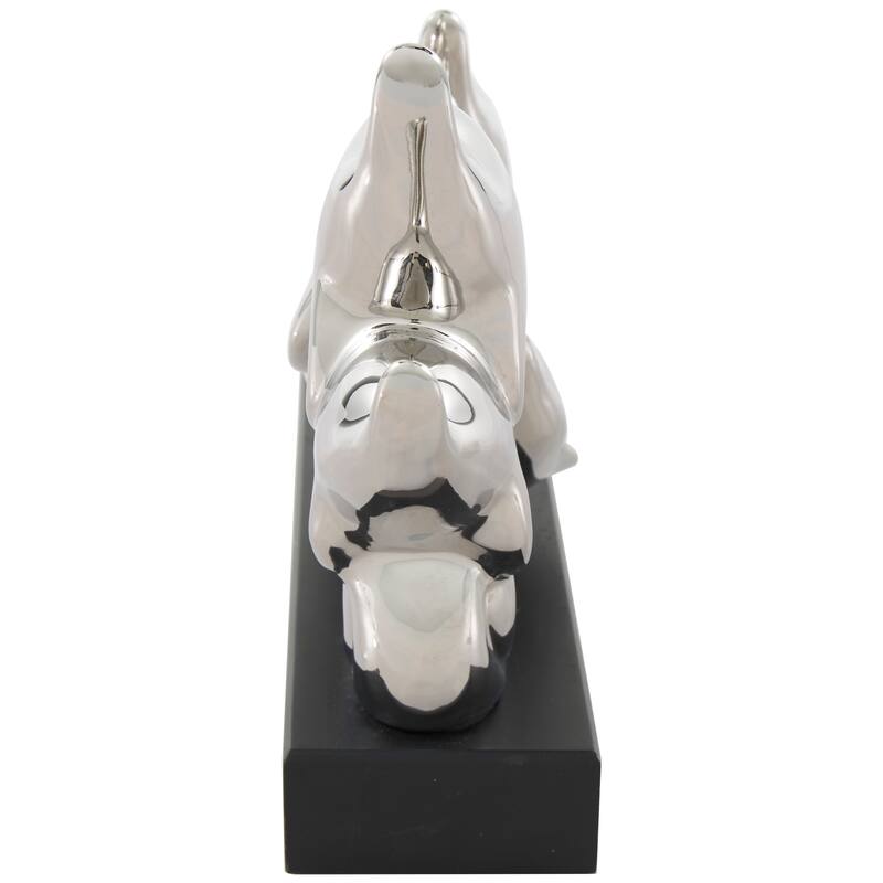 Silver Ceramic Animal Sculpture with Black Block Base