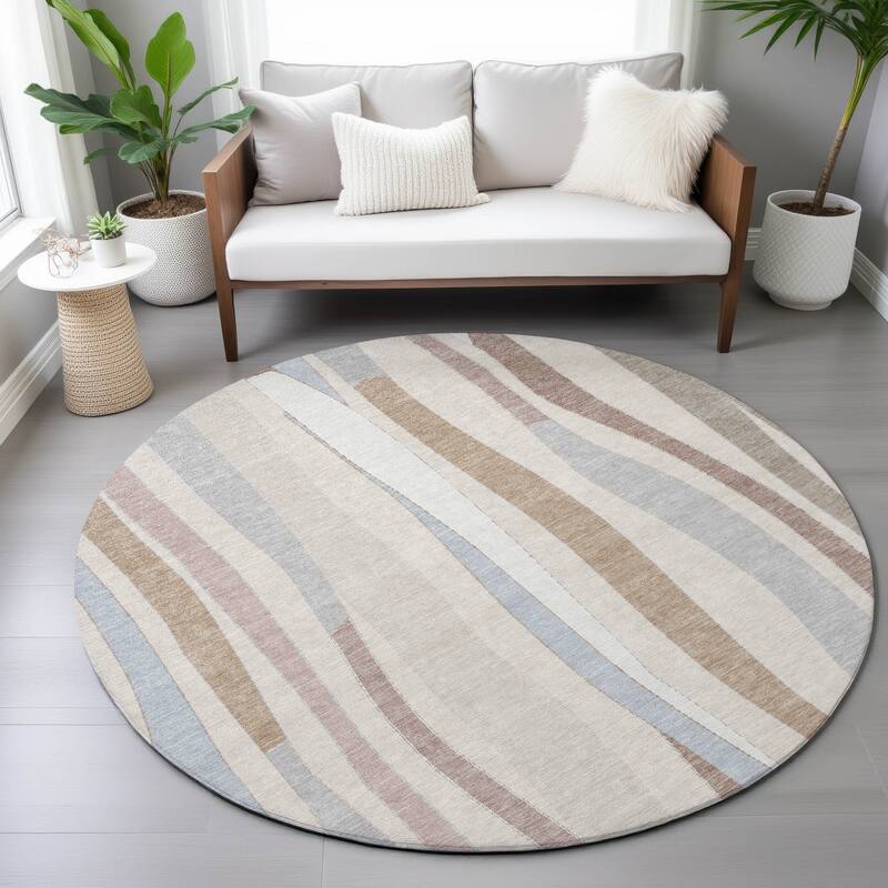 Machine Washable Indoor/Outdoor Modern Stripes Chantille Rug