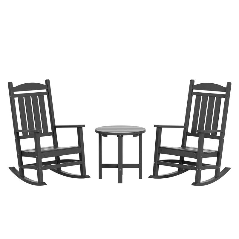 Laguna Hdpe All Weather Outdoor Patio Rocking Chairs With Side Table (3-Piece Set)