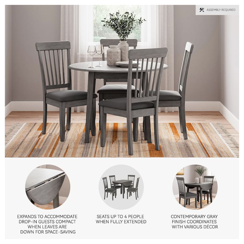 Signature Design by Ashley Shullden Gray Round Drop Leaf Dining Table - 43"W x 43"D x 30"H