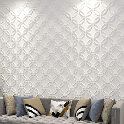 Art3d PVC 3D Wall Panel Interlocked Circles in Matt White Cover 32 Sq.ft