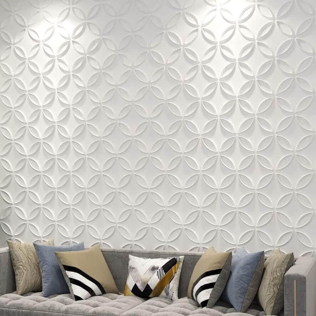 Art3d PVC 3D Wall Panel Interlocked Circles in Matt White Cover 32 Sq.ft