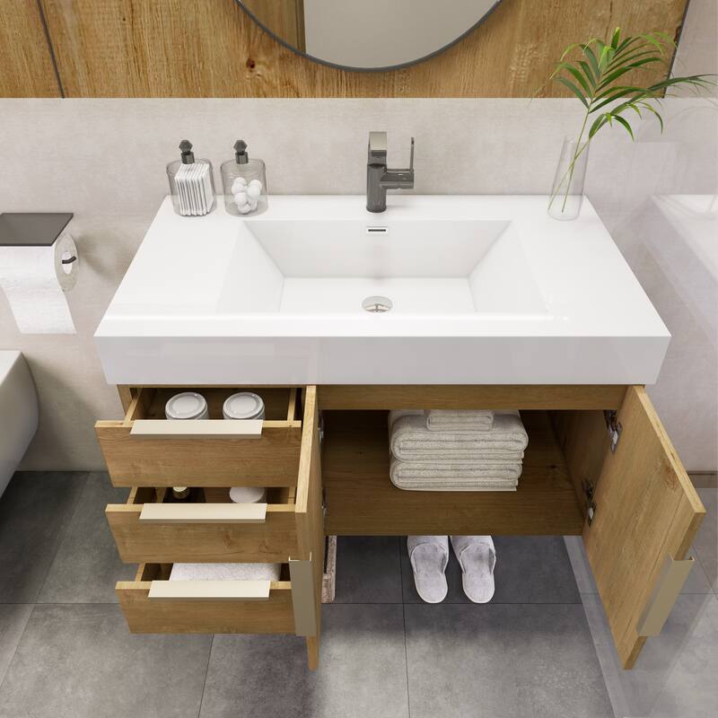 Noble 36" Wall Mounting Vanity (L Drawer) with Reinforced Acrylic Sink
