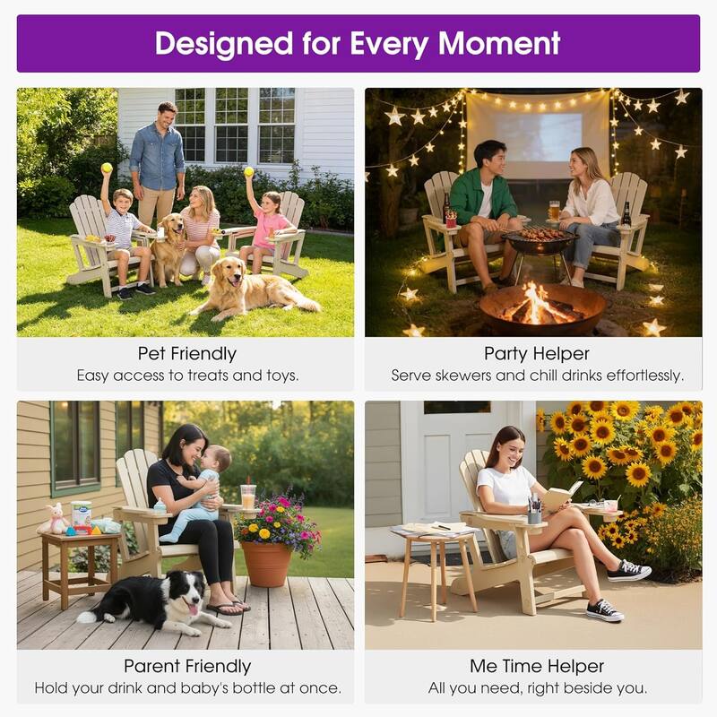 PURPLE LEAF All-Weather HDPE Adirondack Chair - Oversized Seat, Dual Cup Holders for Patio/Garden/Deck/Backyard