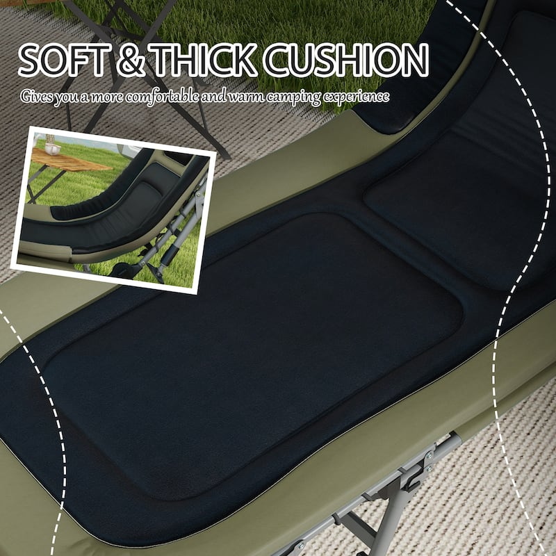 Camping Cot for Adults,Folding Bed with Soft Padded Cushions & Headrest,180° Adjustable Reclining Lounger