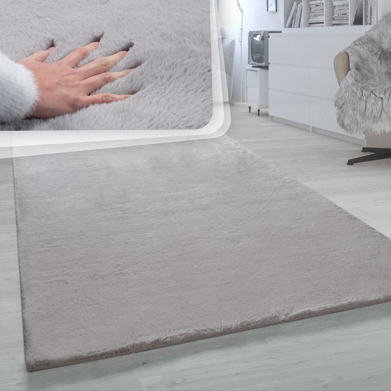 Solid High Pile Area Rug Cosy Luxurious Touch Super Soft - 5'3" x 7'7" - grey