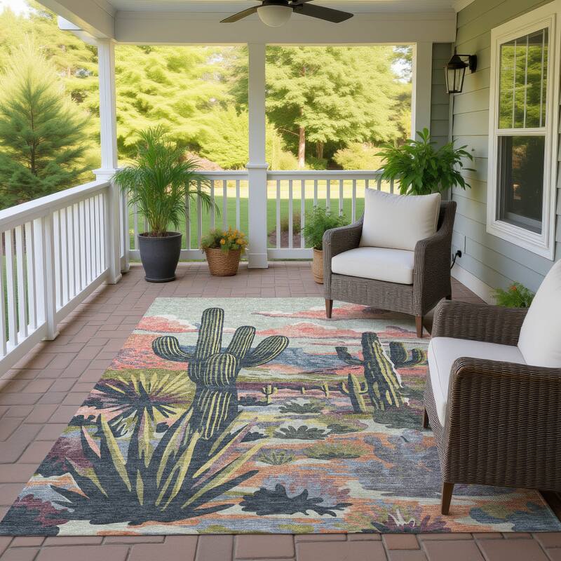 Machine Washable Indoor/ Outdoor Southwestern Mesa Chantille Rug - Celery - 10' x 14'