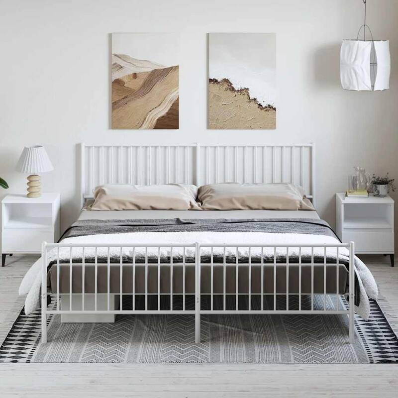 vidaXL Metal Bed Frame, No Mattress - White1 86.2" x 73.6" x 35.6" - King