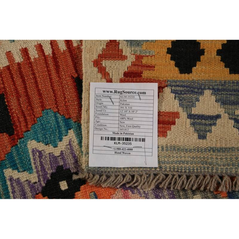 Reversible Kilim Rug Flatweave Multi-Color Wool Carpet - 10'2"x 12'10"