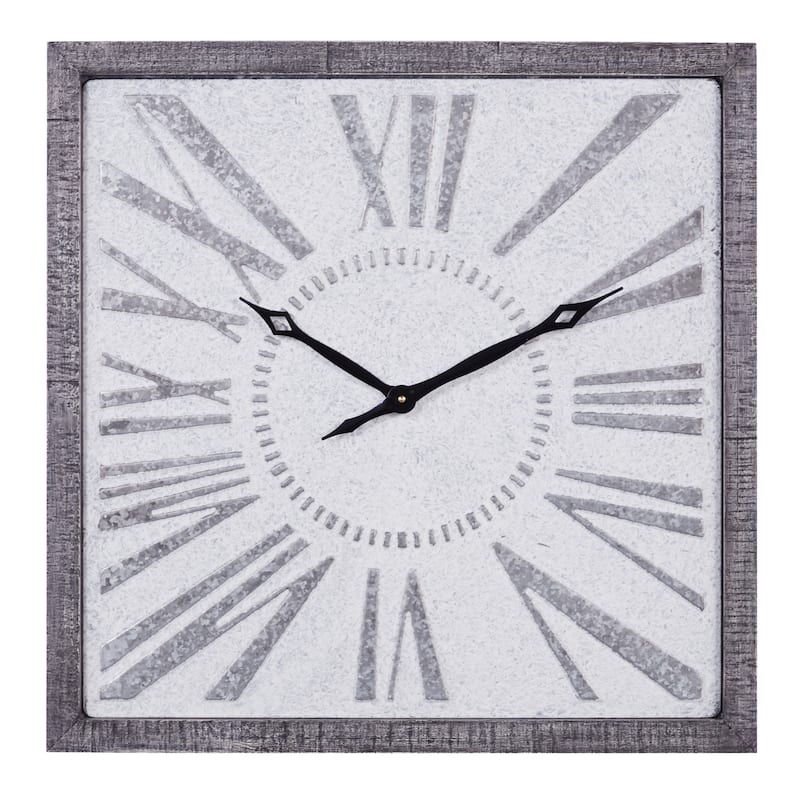 Metal Distressed Square Wall Clock - Gray - Roche River Decor - 2"W x 25"L x 25"H