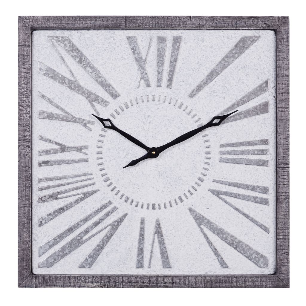 Metal Distressed Square Wall Clock - Gray - Roche River Decor - 2"W x 25"L x 25"H