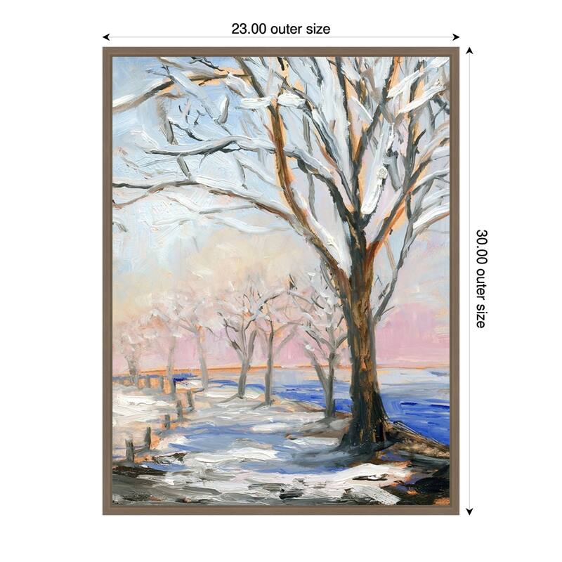 Lakeside in Winter by Sandra Iafrate Framed Canvas Wall Art Print - Sylvie Dark Gold - 23 x 30 in