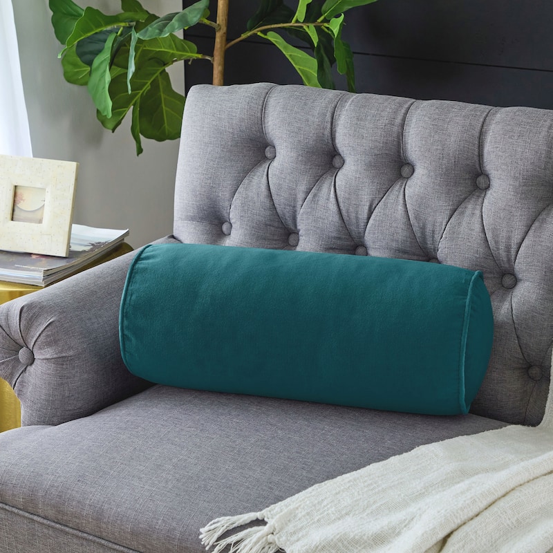 Sorra Home Solid Velvet Indoor Corded Bolster Pillow Single - 16 in W x 6 in H x 6 in D - Nile