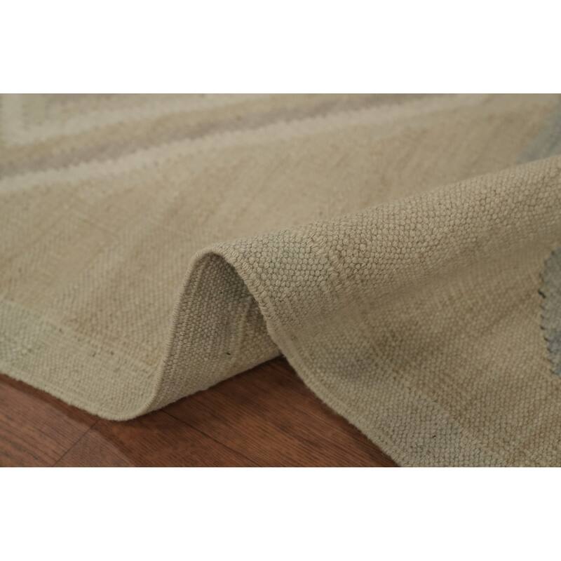 Hand Woven Oriental 100% Wool Carpet Southwestern Tribal Beige & Ivories Kilim Runner Rug - 12' 0'' X 2' 7''
