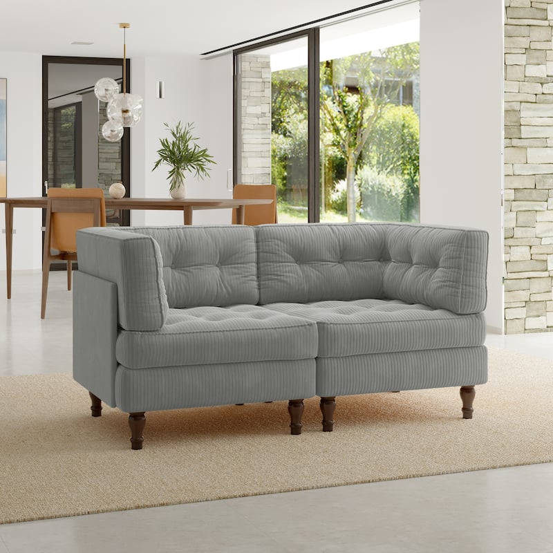 Oversized Sofa Corduroy Tufted Modular Sectional Set - Light Grey-2 peice - Symmetrical