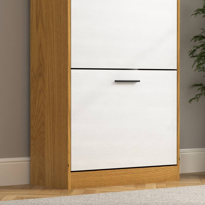 Compact Shoe Cabinet with 3 White Flip Drawers, Freestanding Organizer for Entryway, Living Room & Bedroom