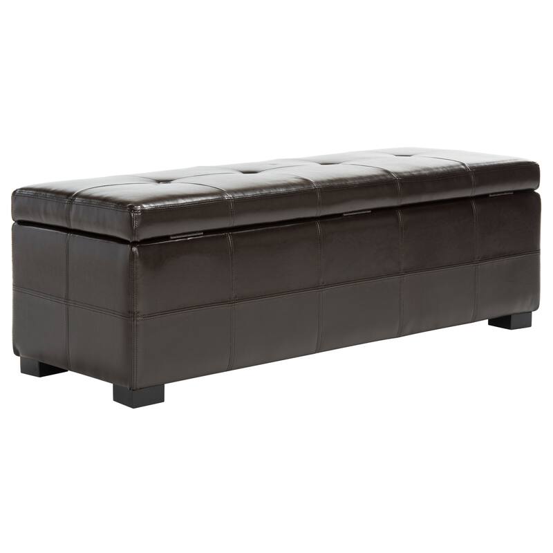 SAFAVIEH Harper Tufted Brown Bicast-Leather Large Storage Bench - 46.9" x 18.3" x 16.7" - 47Wx18Dx17H
