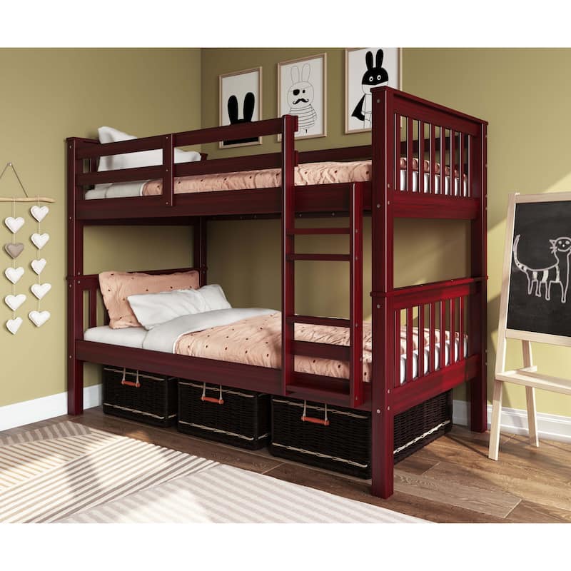 100% Solid Wood Mission Twin Over Twin Bunk Bed by Palace Imports - Mahogany