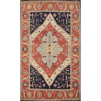 Hand Knotted Oriental 100% Wool Carpet Traditional Medallion Oranges & Rust Heriz (serapi) Area Rug - 8' 11'' X 6' 2''