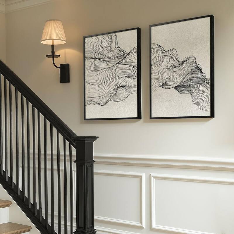 Framed Black and Beige Abstract Wall Art