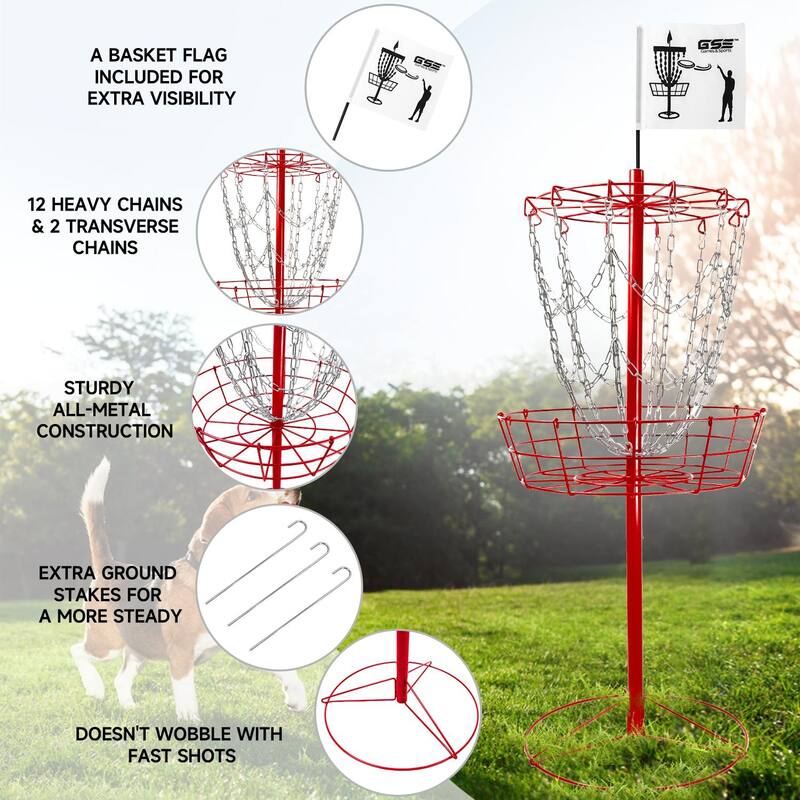 GSE™ Portable 12-Chain Disc Golf Targets Basket, Disc Golf Practice Goal Baskets