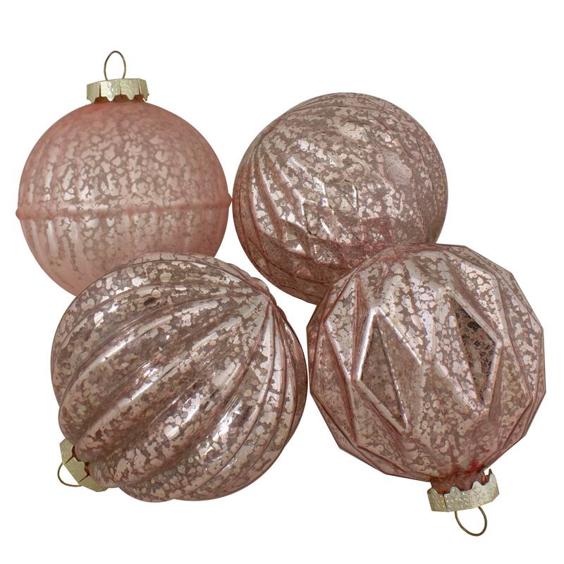 Finial and Glass Ball Christmas Ornaments - 3.25" - Blush Pink - Set of 12