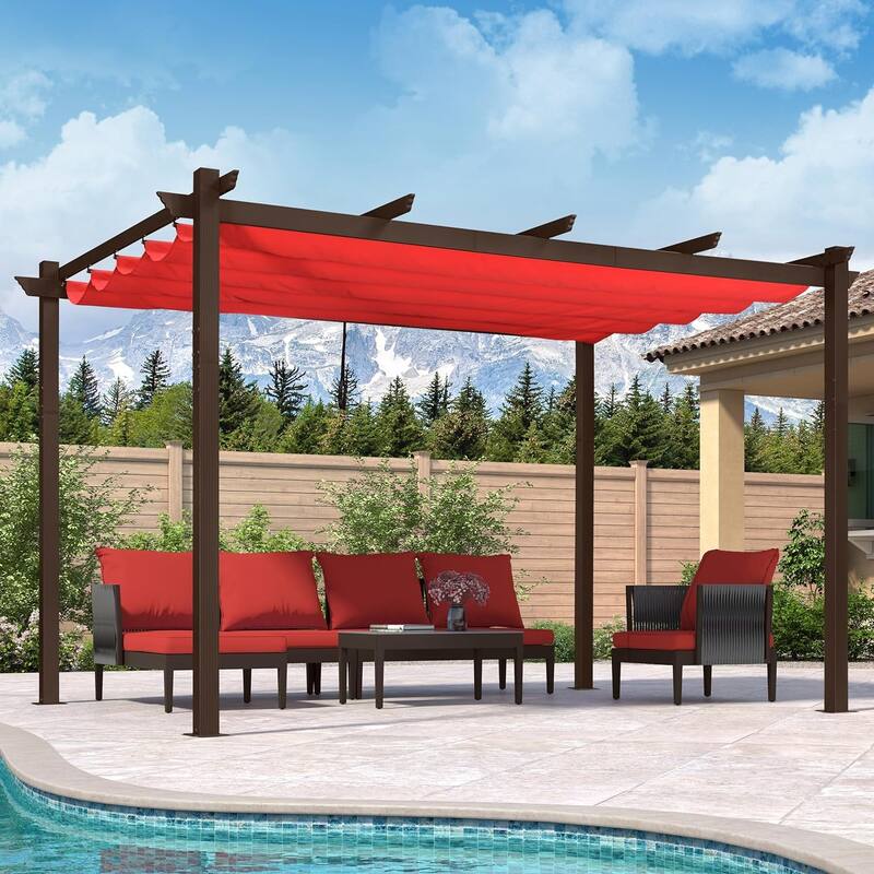 PURPLE LEAF Outdoor Retractable Bronze Metal Pergola w Canopy for Beach Deck Gazebo
