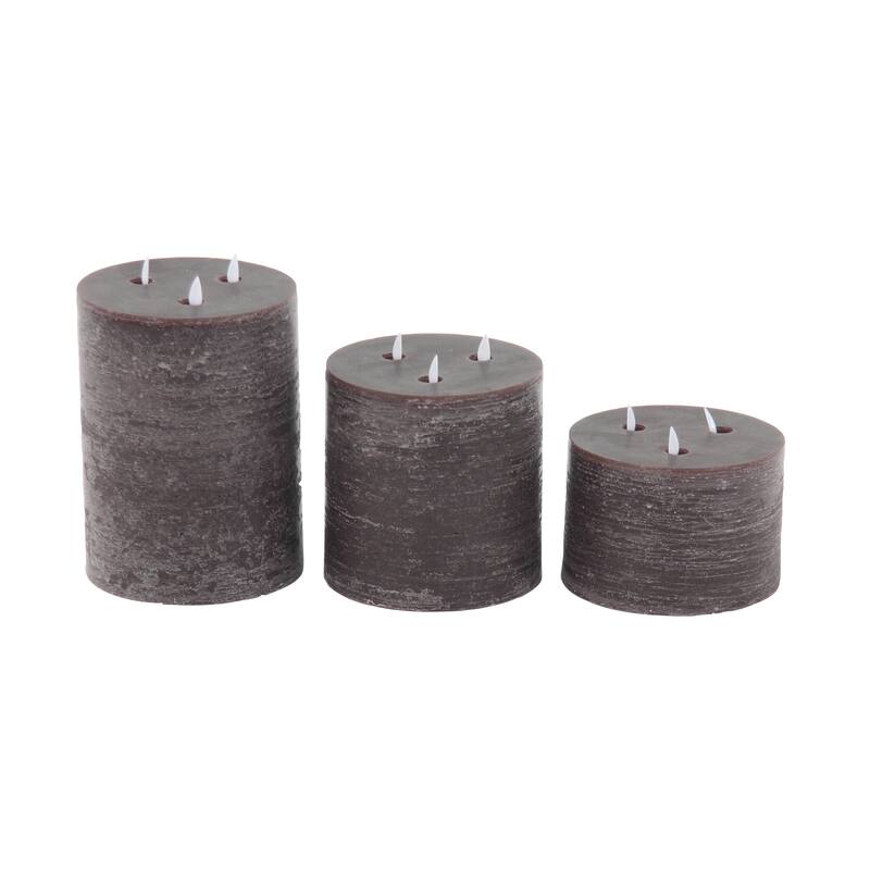 Wax Flameless Candle with Remote Control - Set of 3 Brown - Roche River Decor