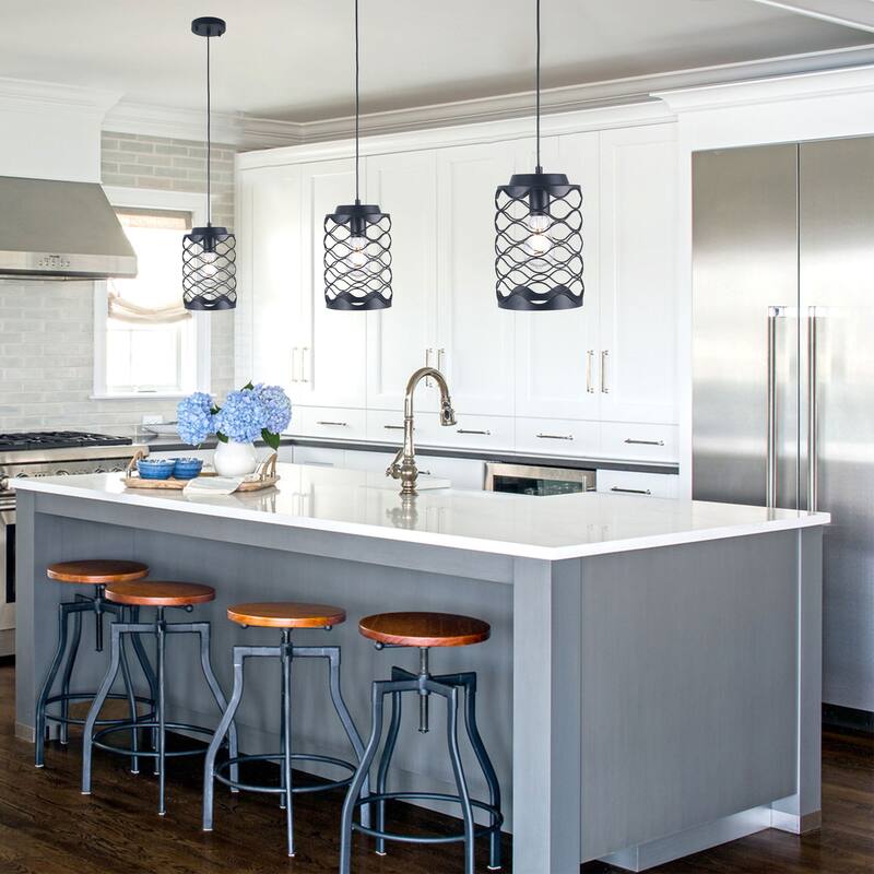 Bella Depot 6.7" Small Pendant Light for Kitchen Island, Hallway Farmhouse Black Dimmable Adjustable