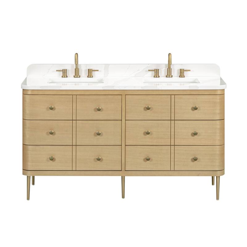 Serena Bathroom Vanity in Light Oak with Calacatta Quartz Top
