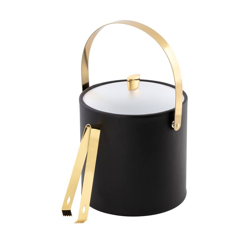 ARC 3qt Ice Bucket & Ice Tong w/ Acrylic Cover, Gold Arc Knob & Handle - 8' x 11' - Black
