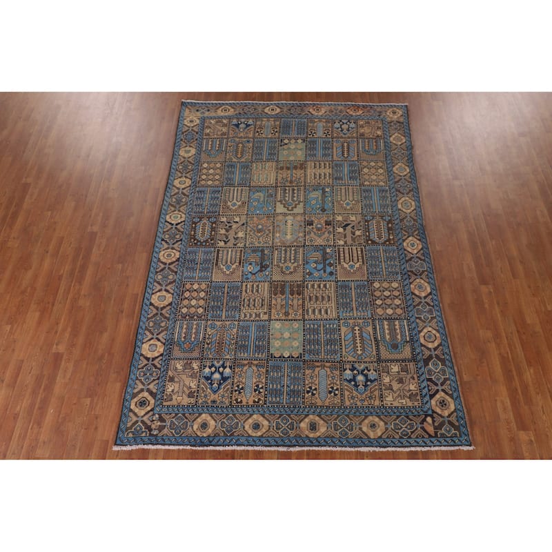 Garden Design Bakhtiari Persian Vintage Rug Handmade Blue Wool Carpet - 6'11"x 10'2"