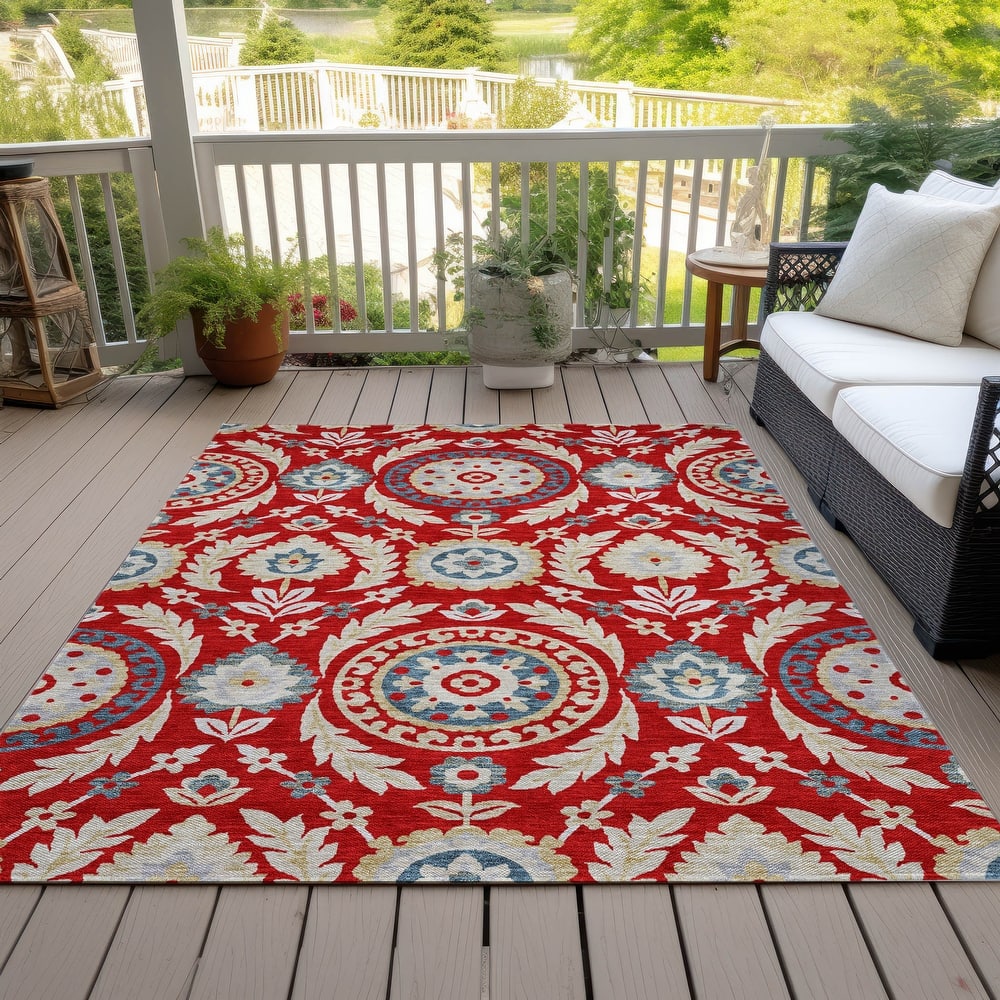 Machine Washable Indoor/ Outdoor Chantille Suzani Boho Rug