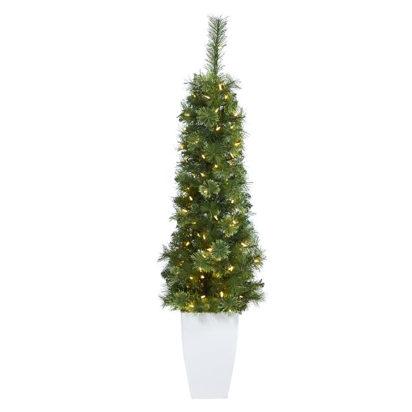 slide 2 of 5, 50" Artificial Christmas Tree with 100 LED Lights in White Planter