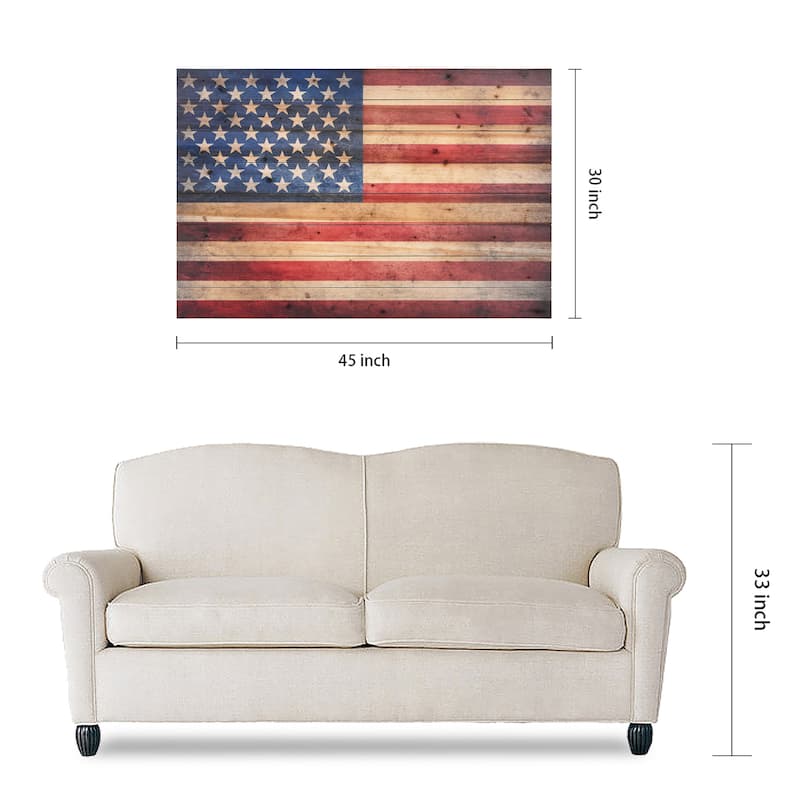 American Flag Print on Solid Fir Wood Plank Wall Art