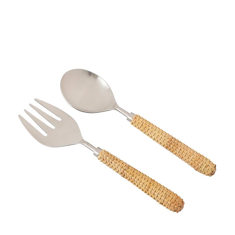 Set of 2 Stainless Steel & Wood Handle Salad Set