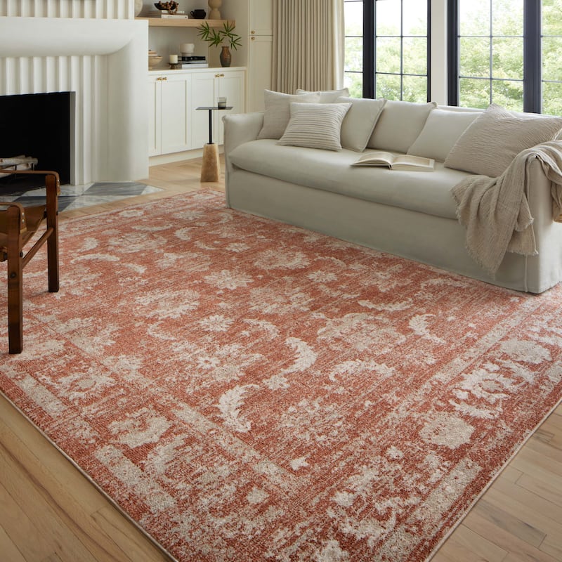 Alexander Home Colette Vintage Whimsical Area Rug - 5' 3" x 5' 3" Round - Rust / Ivory