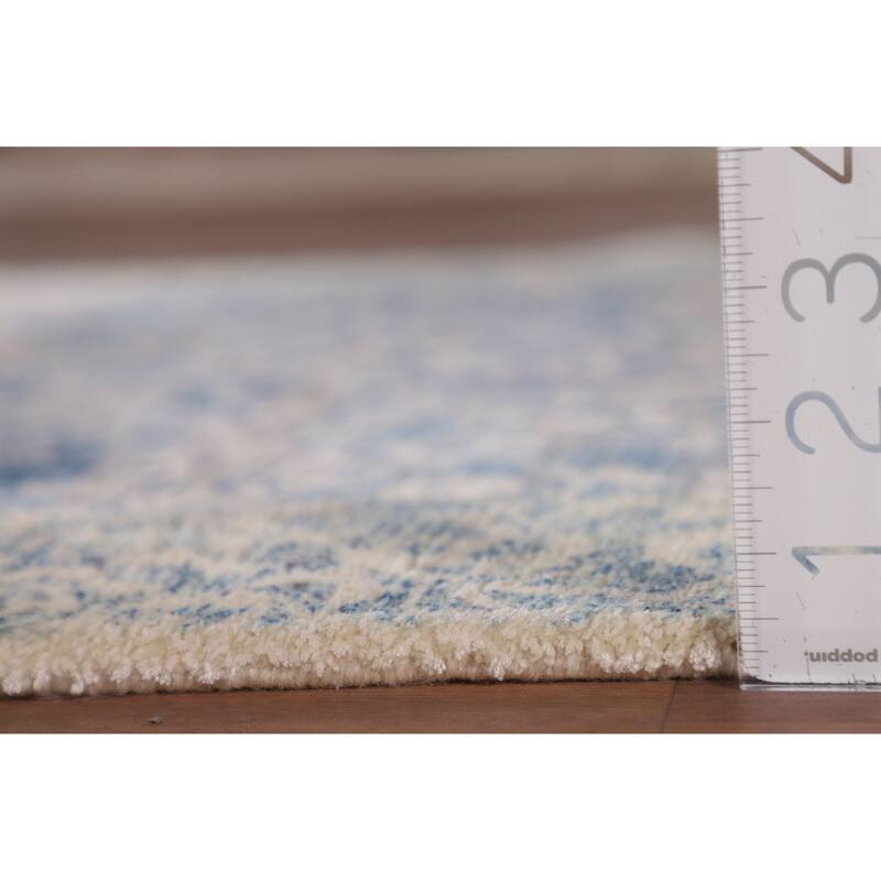 Blue Abstract Modern Accent Rug Handmade Wool Carpet - 2'8"x 5'0"