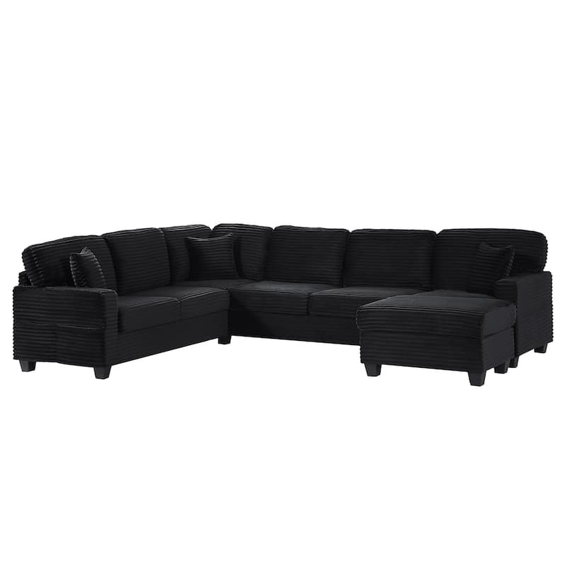 Roomfitters U-Shaped Upholstered Sectional Sofa with Movable Ottoman and Side Storage Pockets for Living Room